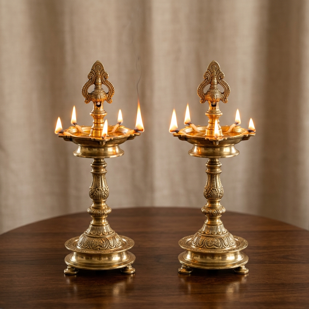 NKV brass lamps and deepams
